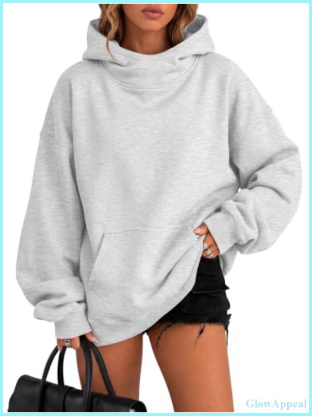 Mock Neck Oversized Hoodie Pullover Long Sleeve Kangaroo Pocket